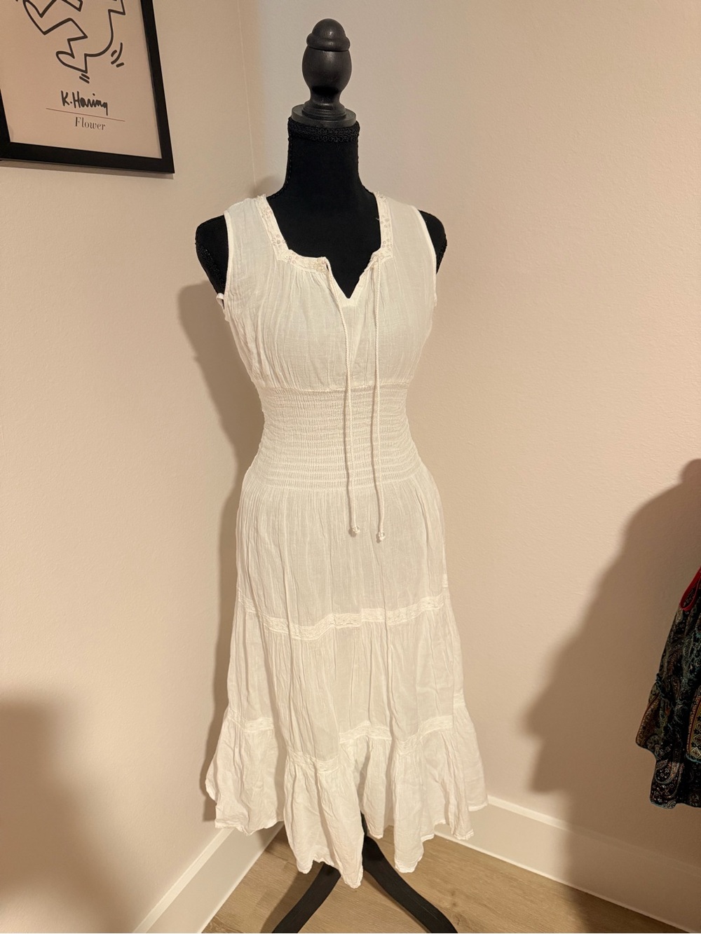 100% Cotton Cottagecore Prairie Maci Dress|Smocked Waist|White Boho Romantic